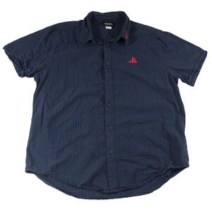 PlayStation Mens XL Blue Gingham 100% Cotton Button Up Gaming Shirt Embroidered